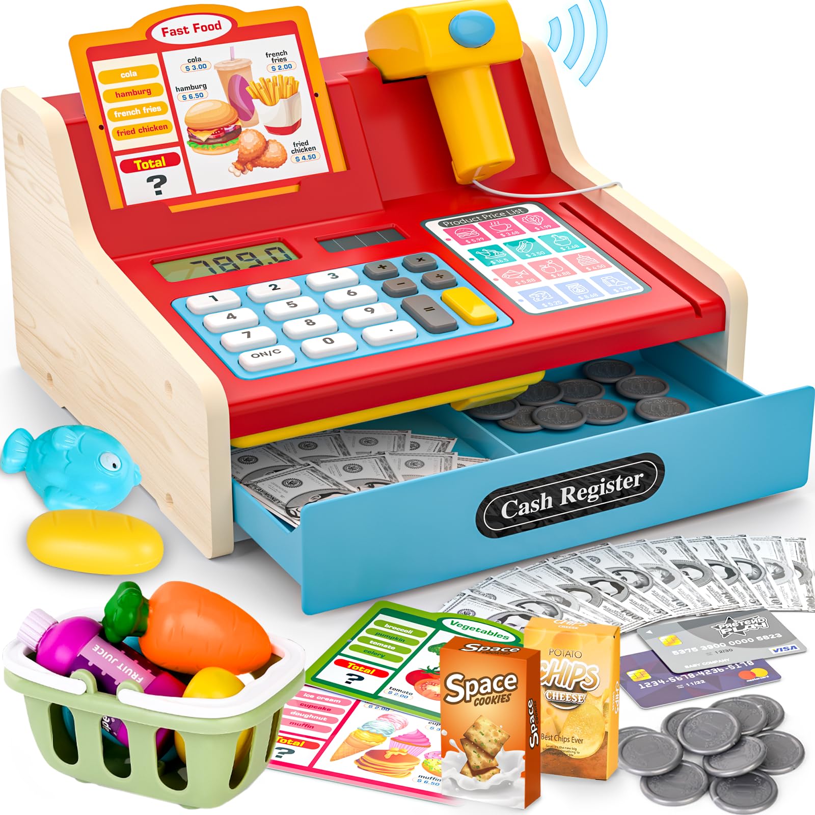 Amazon.com: 2026 Wooden Toy Cash Register for Kids,Rechargeable